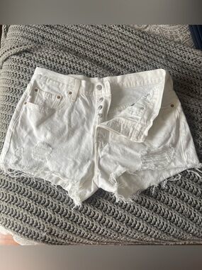 Levi's White Distressed High-Rise Jean Shorts